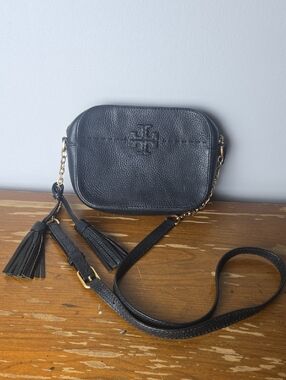 Tory Burch Black Pebbled Leather Crossbody with Tassels